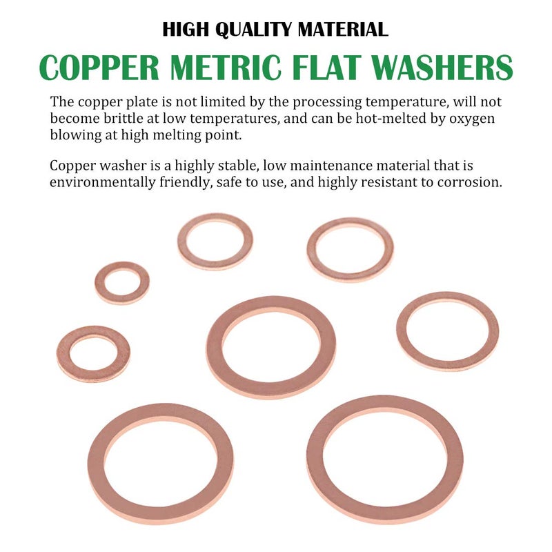 Keadic 320Pcs Copper Washers, 12 Sizes Copper Crush Washer, Coppers Sealing Washers Flat Ring Sump Plug Oil Seal Gasket Flat Washers Assortment Kit for Automotive M6 M8 M10 M12 M14 M16 M18 M20 - Image 3